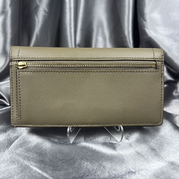 RLL Lauren Ralph Lauren Leather Bifold Wallet Olive Green Gold Logo Snap Closure - Picture 4 of 14
